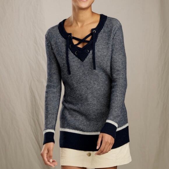 Toad&Co Mitchell Sweater Tunic Size Small Navy Lambswool Coastal Nautical Preppy - Picture 1 of 14